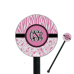 Zebra & Floral 5.5" Round Plastic Stir Sticks - Black - Single Sided (Personalized)