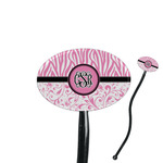 Zebra & Floral 7" Oval Plastic Stir Sticks - Black - Single Sided (Personalized)