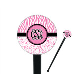 Zebra & Floral 7" Round Plastic Stir Sticks - Black - Single Sided (Personalized)