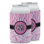 Zebra & Floral Can Cooler (12 oz) w/ Monogram