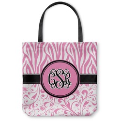 Zebra & Floral Canvas Tote Bag - Medium - 16"x16" (Personalized)