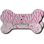 Zebra & Floral Ceramic Dog Ornament - Front & Back w/ Monogram