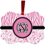 Zebra & Floral Metal Frame Ornament - Double Sided w/ Monogram