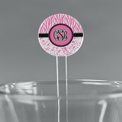 Zebra & Floral 7" Round Plastic Stir Sticks - Clear (Personalized)