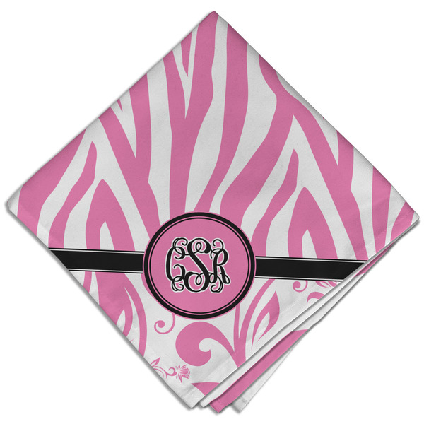 Custom Zebra & Floral Cloth Dinner Napkin - Single w/ Monogram