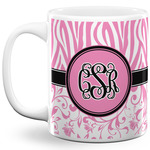 Zebra & Floral 11 Oz Coffee Mug - White (Personalized)