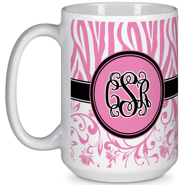 Custom Zebra & Floral 15 Oz Coffee Mug - White (Personalized)