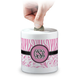Zebra & Floral Coin Bank (Personalized)