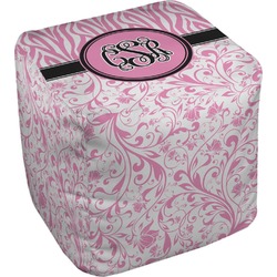 Zebra & Floral Cube Pouf Ottoman - 13" (Personalized)