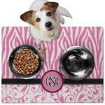 Zebra & Floral Dog Food Mat - Medium w/ Monogram