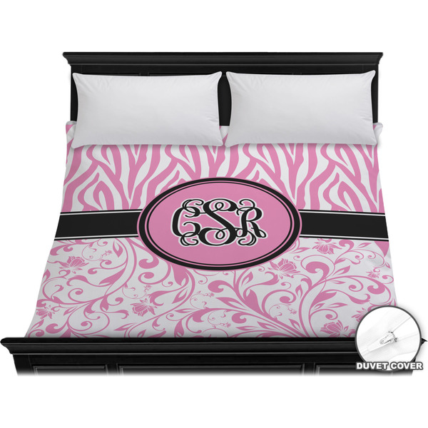 Custom Zebra & Floral Duvet Cover - King (Personalized)