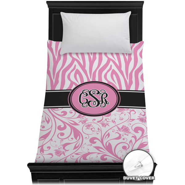 Custom Zebra & Floral Duvet Cover - Twin (Personalized)