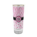 Zebra & Floral 2 oz Shot Glass - Glass with Gold Rim (Personalized)