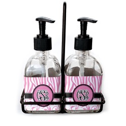 Zebra & Floral Glass Soap & Lotion Bottle Set (Personalized)