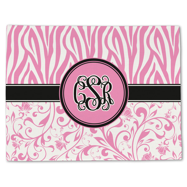 Custom Zebra & Floral Single-Sided Linen Placemat - Single w/ Monogram