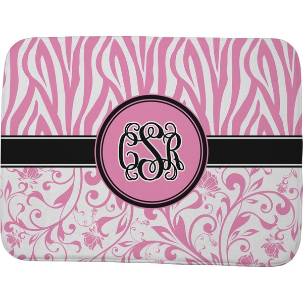 Custom Zebra & Floral Memory Foam Bath Mat - 48"x36" (Personalized)