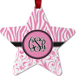 Zebra & Floral Metal Star Ornament - Double Sided w/ Monogram