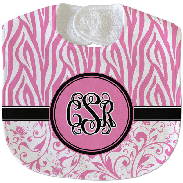 Custom Zebra & Floral Velour Baby Bib w/ Monogram