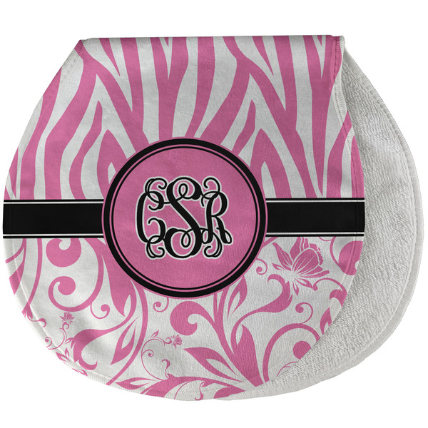 Custom Zebra & Floral Burp Pad - Velour w/ Monogram