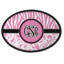 Zebra & Floral Iron On Oval Patch w/ Monogram