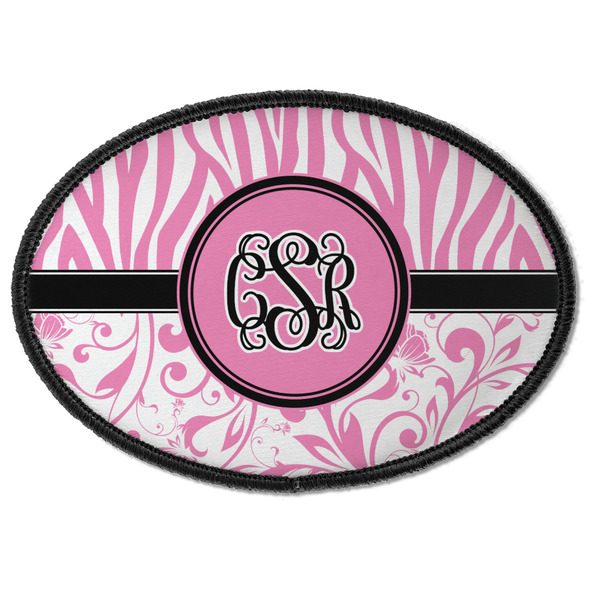 Custom Zebra & Floral Iron On Oval Patch w/ Monogram