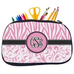 Zebra & Floral Neoprene Pencil Case - Medium w/ Monogram