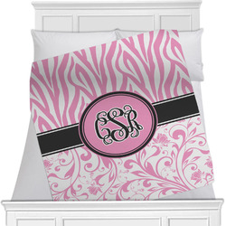 Zebra & Floral Minky Blanket - Twin / Full - 80"x60" - Single Sided w/ Monogram