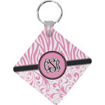 Zebra & Floral Diamond Plastic Keychain w/ Monogram