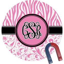 Zebra & Floral Round Fridge Magnet (Personalized)