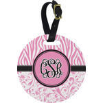 Zebra & Floral Plastic Luggage Tag - Round (Personalized)