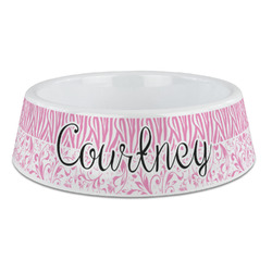 Zebra & Floral Plastic Dog Bowl - Large (Personalized)