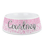 Zebra & Floral Plastic Dog Bowl - Medium (Personalized)