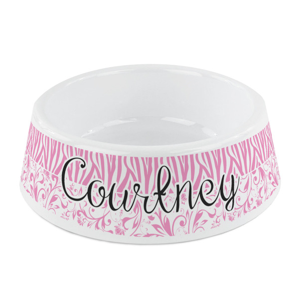 Custom Zebra & Floral Plastic Dog Bowl - Small (Personalized)