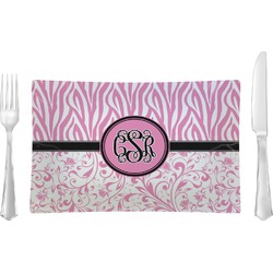 Zebra & Floral Glass Rectangular Lunch / Dinner Plate (Personalized)