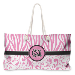 Zebra & Floral Large Tote Bag with Rope Handles (Personalized)