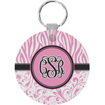 Zebra & Floral Round Plastic Keychain (Personalized)