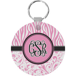 Zebra & Floral Round Plastic Keychain (Personalized)