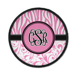 Zebra & Floral Iron On Round Patch w/ Monogram