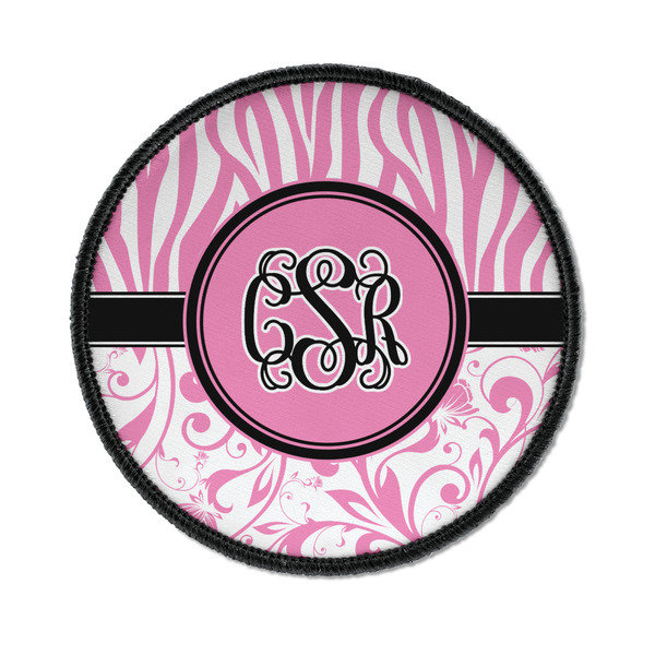 Custom Zebra & Floral Iron On Round Patch w/ Monogram