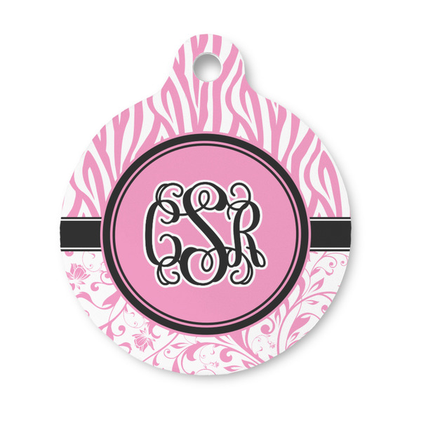 Custom Zebra & Floral Round Pet ID Tag - Small (Personalized)
