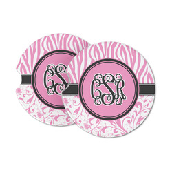 Zebra & Floral Sandstone Car Coasters - Set of 2 (Personalized)