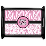 Zebra & Floral Black Wooden Tray - Large (Personalized)