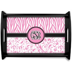 Zebra & Floral Black Wooden Tray - Small (Personalized)