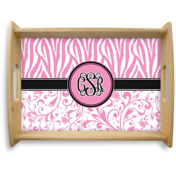 Custom Zebra & Floral Natural Wooden Tray - Large (Personalized)