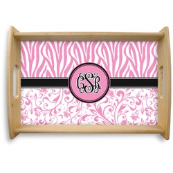 Zebra & Floral Natural Wooden Tray - Small (Personalized)