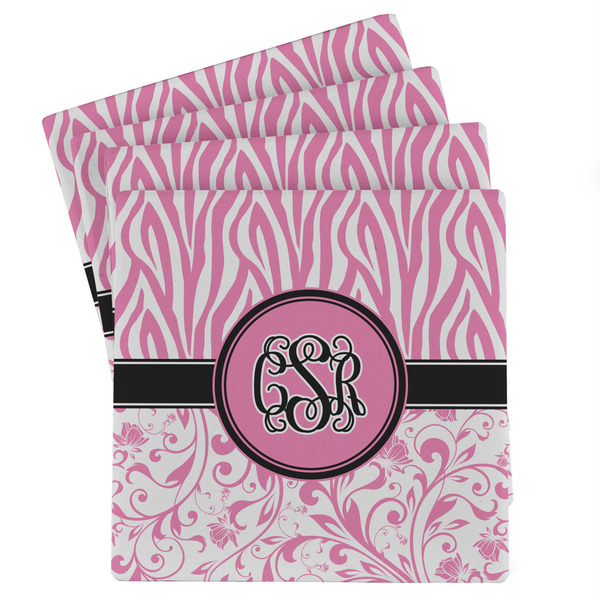 Custom Zebra & Floral Absorbent Stone Coasters - Set of 4 (Personalized)