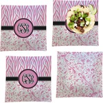 Zebra & Floral Set of 4 Glass Square Lunch / Dinner Plate 9.5" (Personalized)