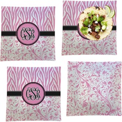 Zebra & Floral Set of 4 Glass Square Lunch / Dinner Plate 9.5" (Personalized)