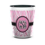 Zebra & Floral Ceramic Shot Glass - 1.5 oz - Two Tone - Single (Personalized)