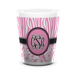 Zebra & Floral Ceramic Shot Glass - 1.5 oz - White - Single (Personalized)